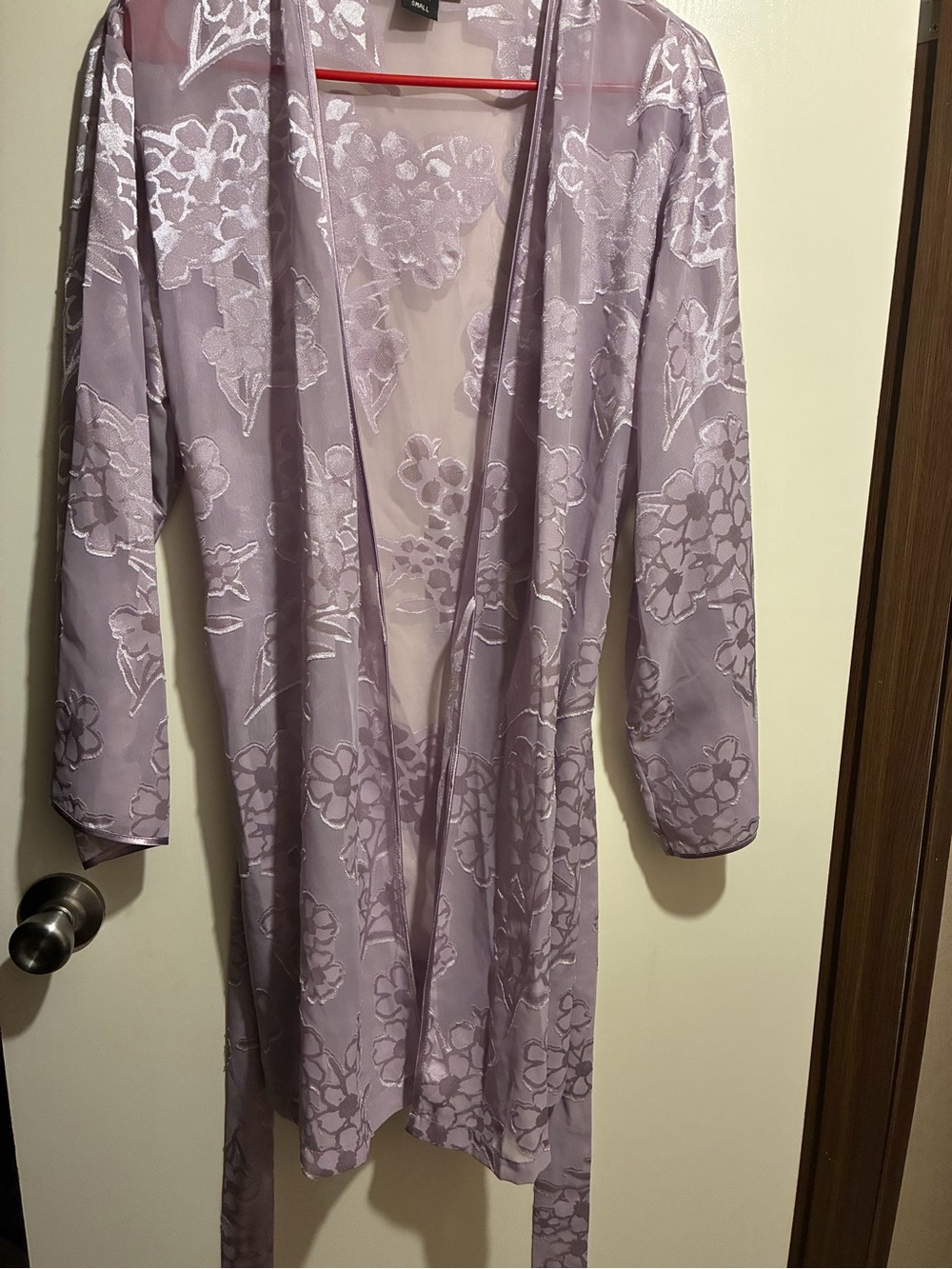 Halston Sheer Lavender Floral Lace Robe